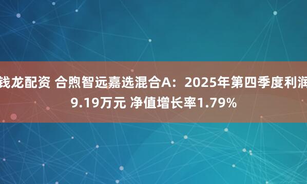 钱龙配资 合煦智远嘉选混合A：2025年第四季度利润9.19万元 净值增长率1.79%